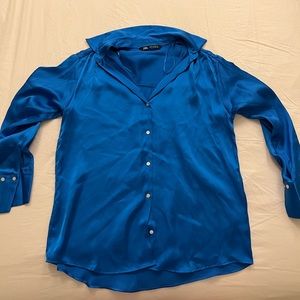 ZARA BLUE SATIN BUTTON DOWN